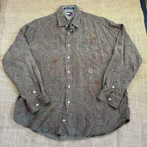 Vintage Tommy Hilfiger 90s Paisley Print Long Sleeve Button Up Rayon Size XL